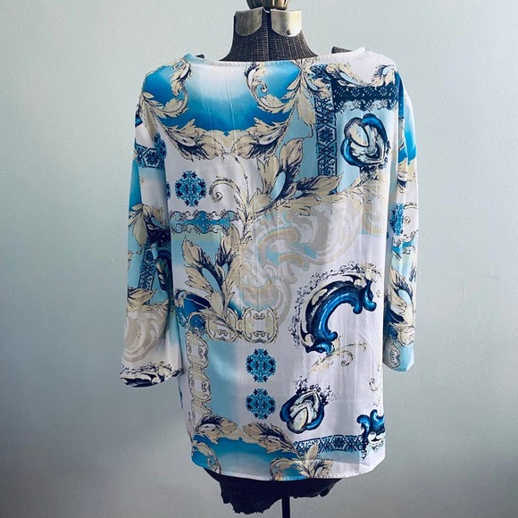 Chico's blue patterned blouse - Picture 2 of 5